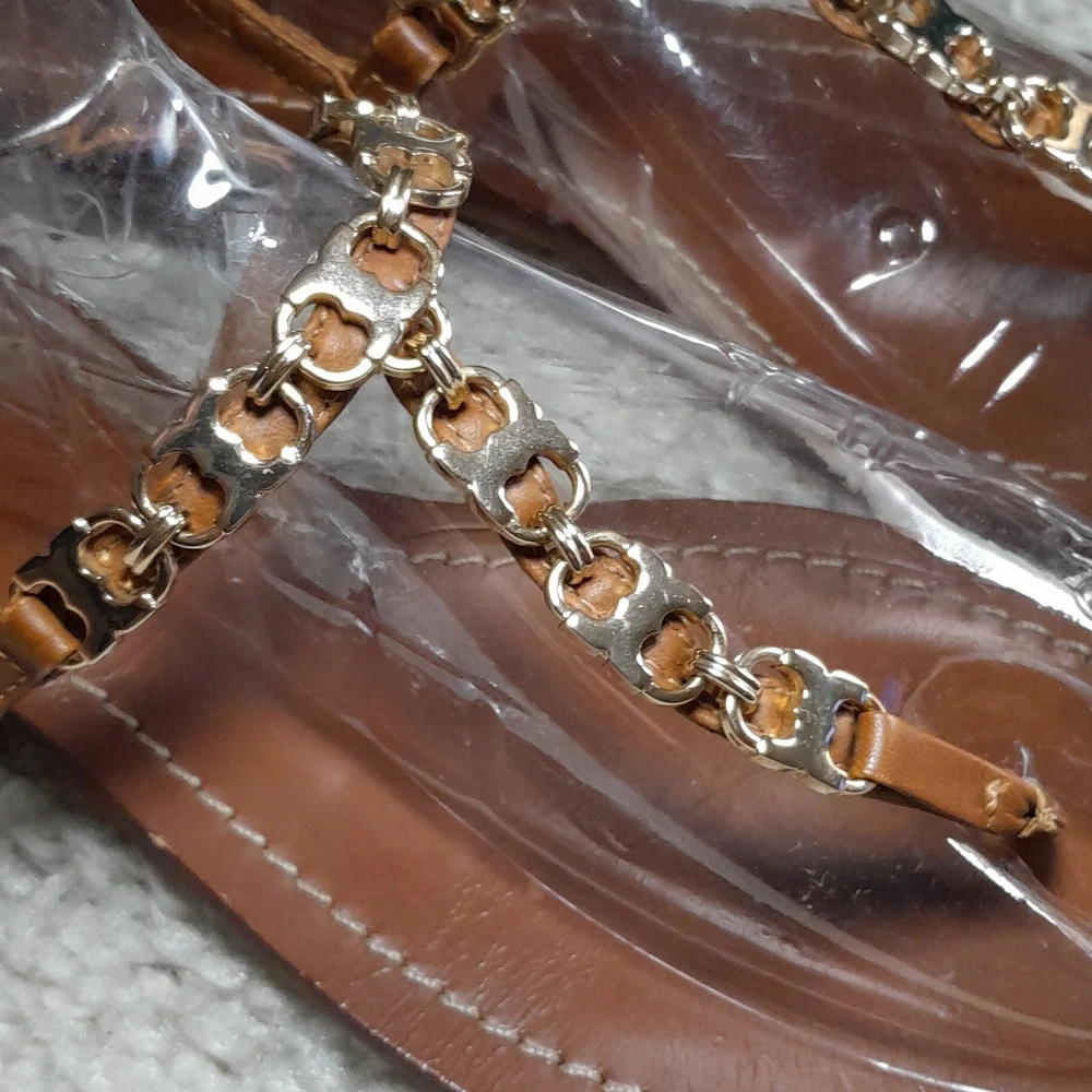 TORY BURCH GEMINI Gold Chain Thong Sandals Size 10